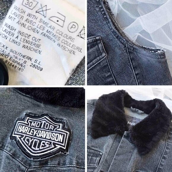Mexx Denim Vest: Y2K Fur Collar Acid Wash (Size XS-S) - Picture 5 of 5